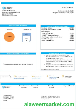 USA California Directv business utility bill template in Word and PDF formats, good for address prove